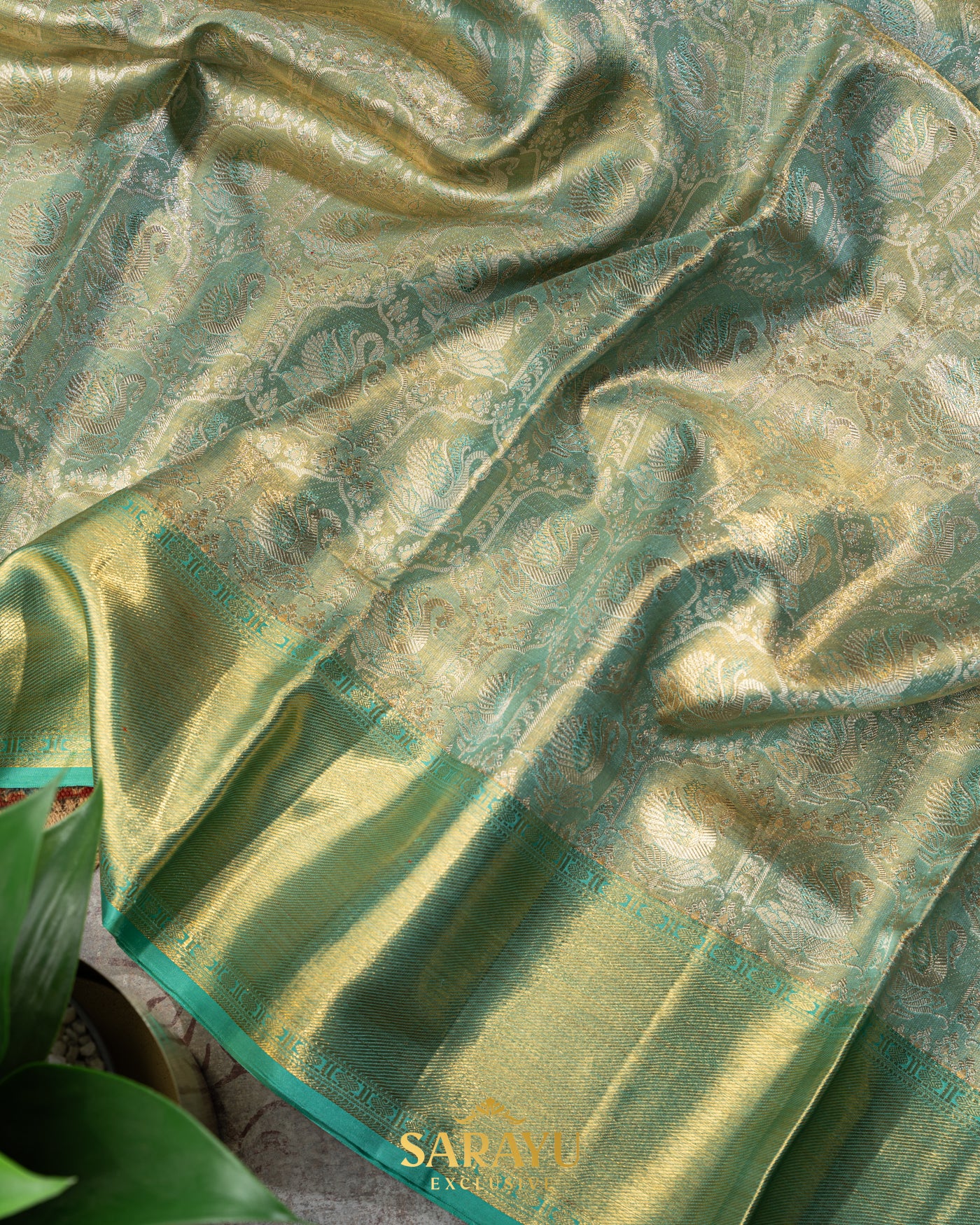 Pista Green Monochrome Exclusive Pure Kanchi Silk