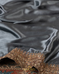 Slate Grey Italian German Pure Silk Designer Saree