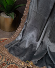 Slate Grey Italian German Pure Silk Designer Saree