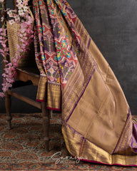 Beautiful Purple and Lavender Double Shade All Over Geometrical Patola Weave  Pure Twill Kanchi