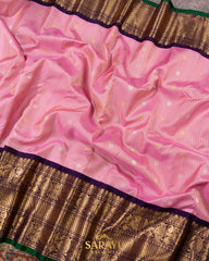 Light Pink and Deep Purple  Gadwal Silk