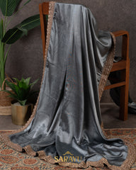 Slate Grey Italian German Pure Silk Designer Saree