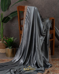 Slate Grey Italian German Pure Silk Designer Saree