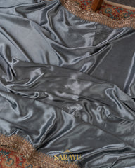 Slate Grey Italian German Pure Silk Designer Saree