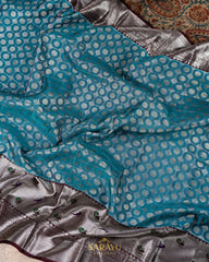 Peacock Blue and Brown Venkatagiri Silk
