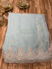 Powder Blue Handloom Handworked Organza Saree