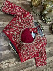 Red intricate All Over Silk Blouse