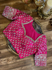 Bright Pink Intricate Handworked Silk Blouse