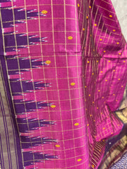 Pink Checkered Ikkat Pattu