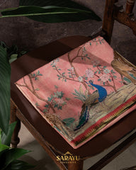 Beautiful Peach And Pink Designer Exclusive Tussar Silk