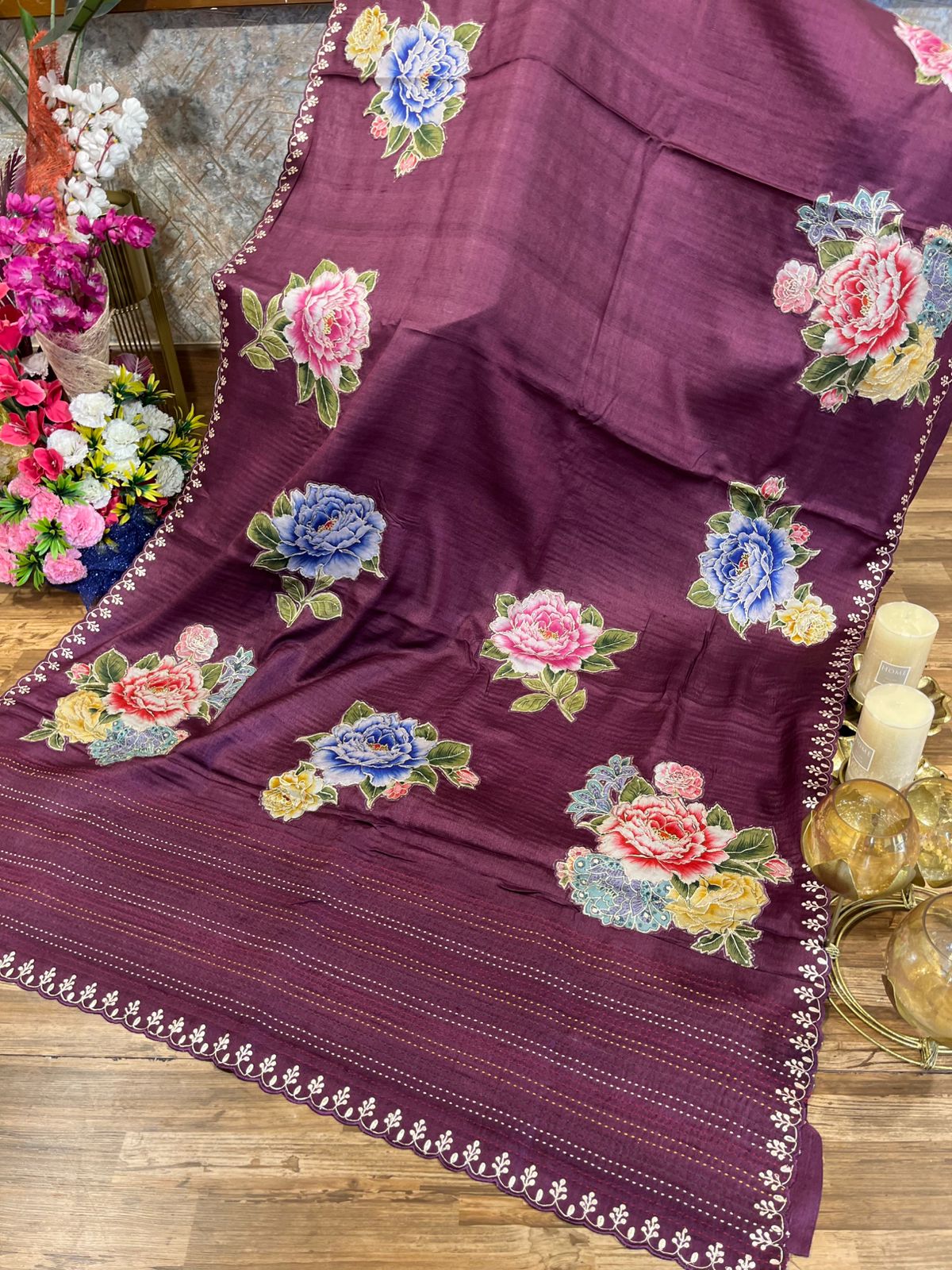 Wine Pure Tussar Saree