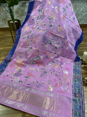 Lilac and Blue Poduru Khadi jamdhani