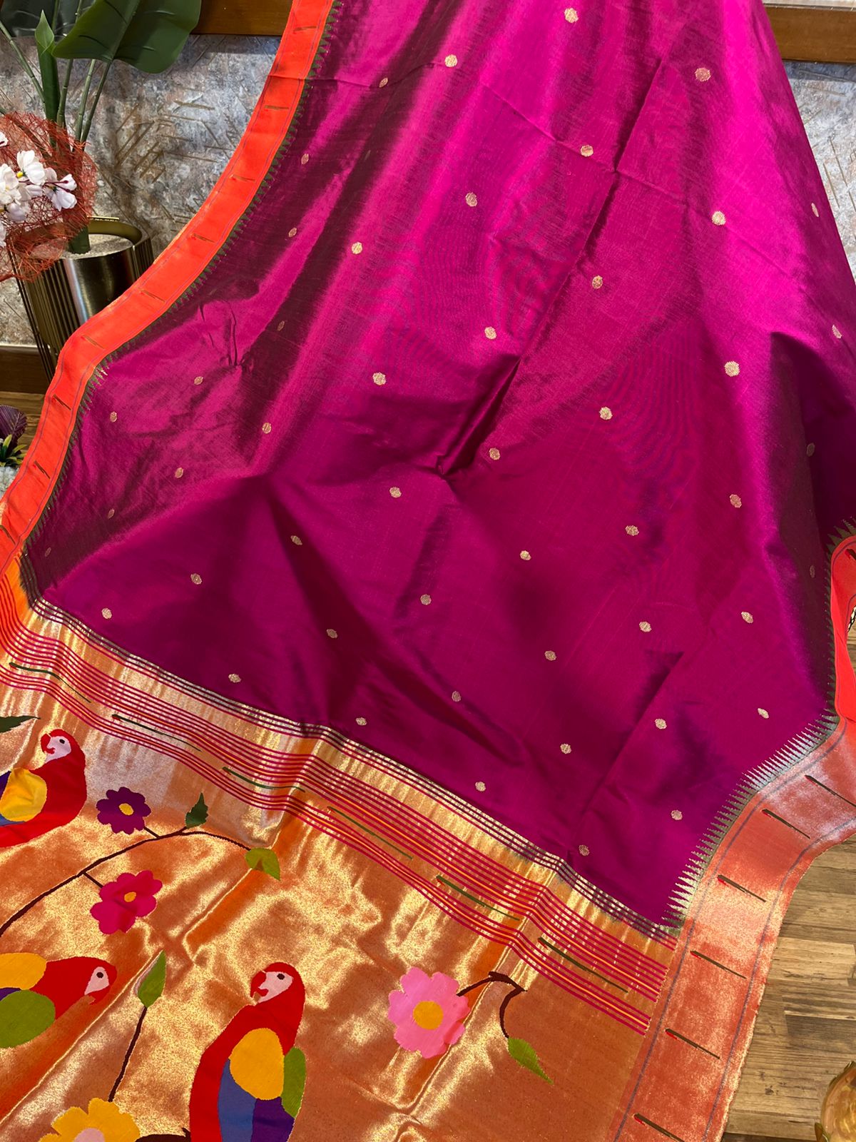 Magenta Pink Single Muniya Pure Paithani !!