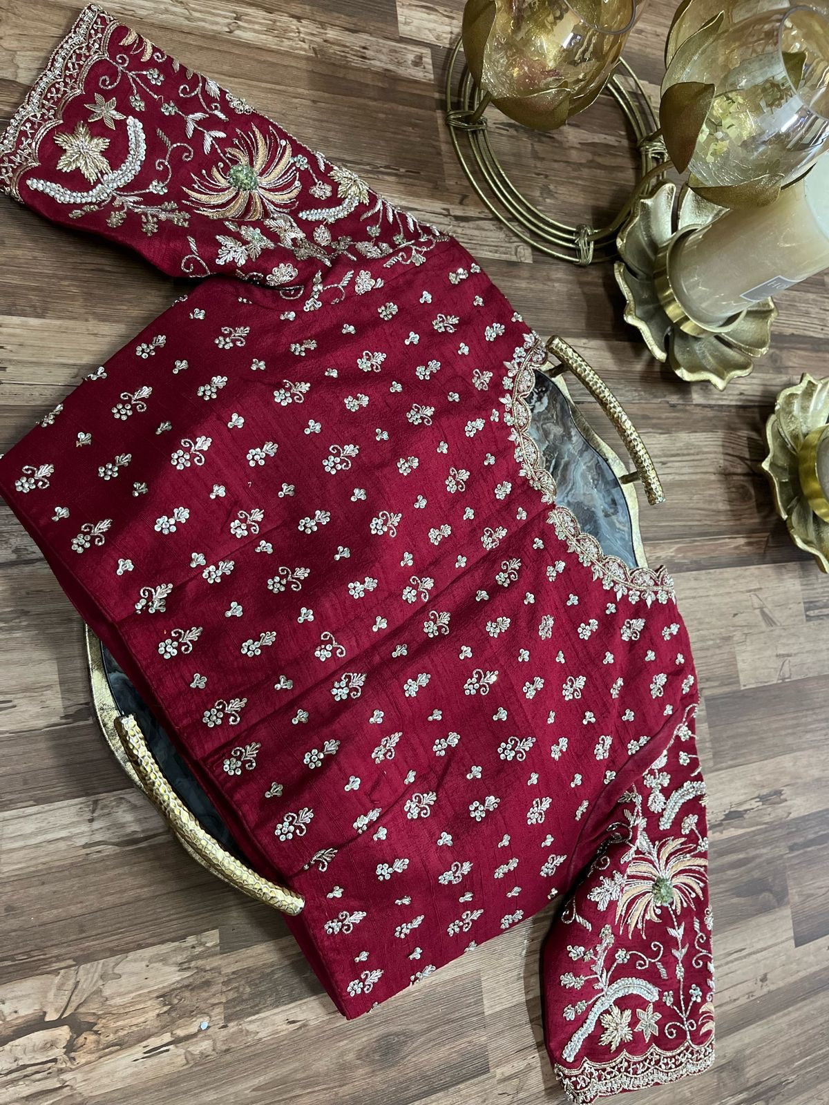 Deep Maroon Rawsilk Handworked Blouse