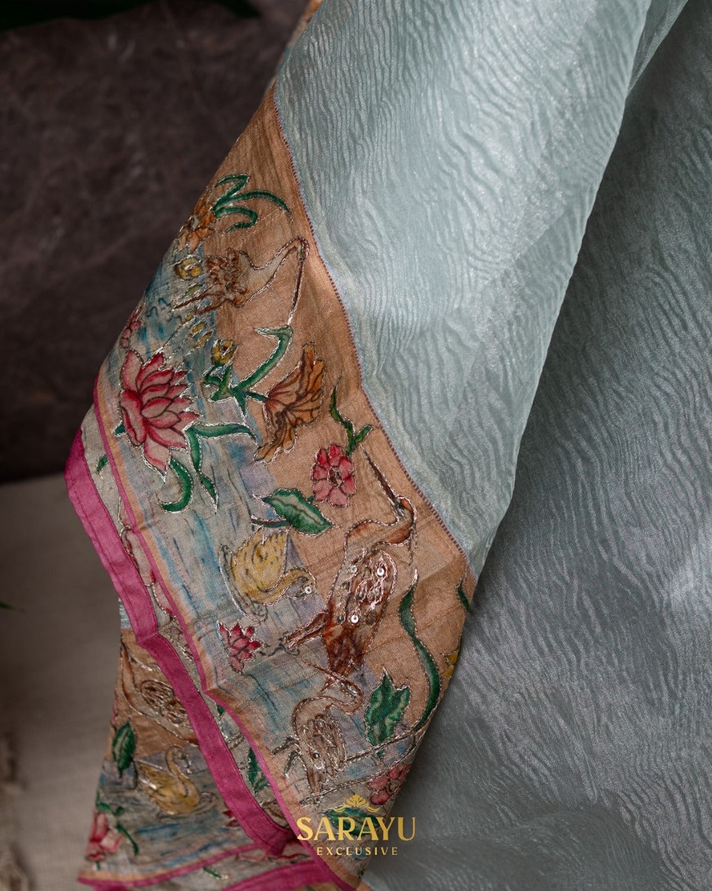 Powder Blue Crushed Organza