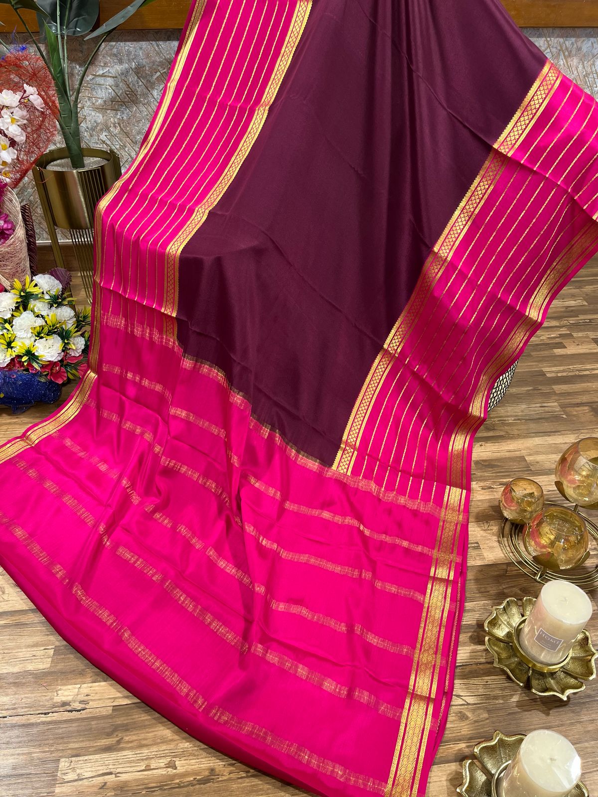 Wine and Pink Premium Mysore Silk