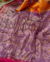 Orange Statement Designer Banarasi Mashru Designer Digital Silks