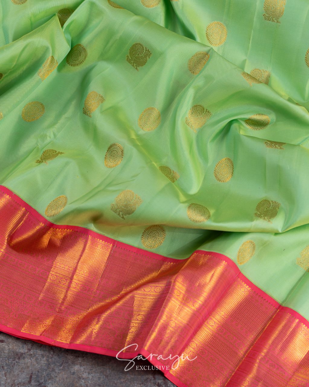 Pista and coral pink pure kanchi silk