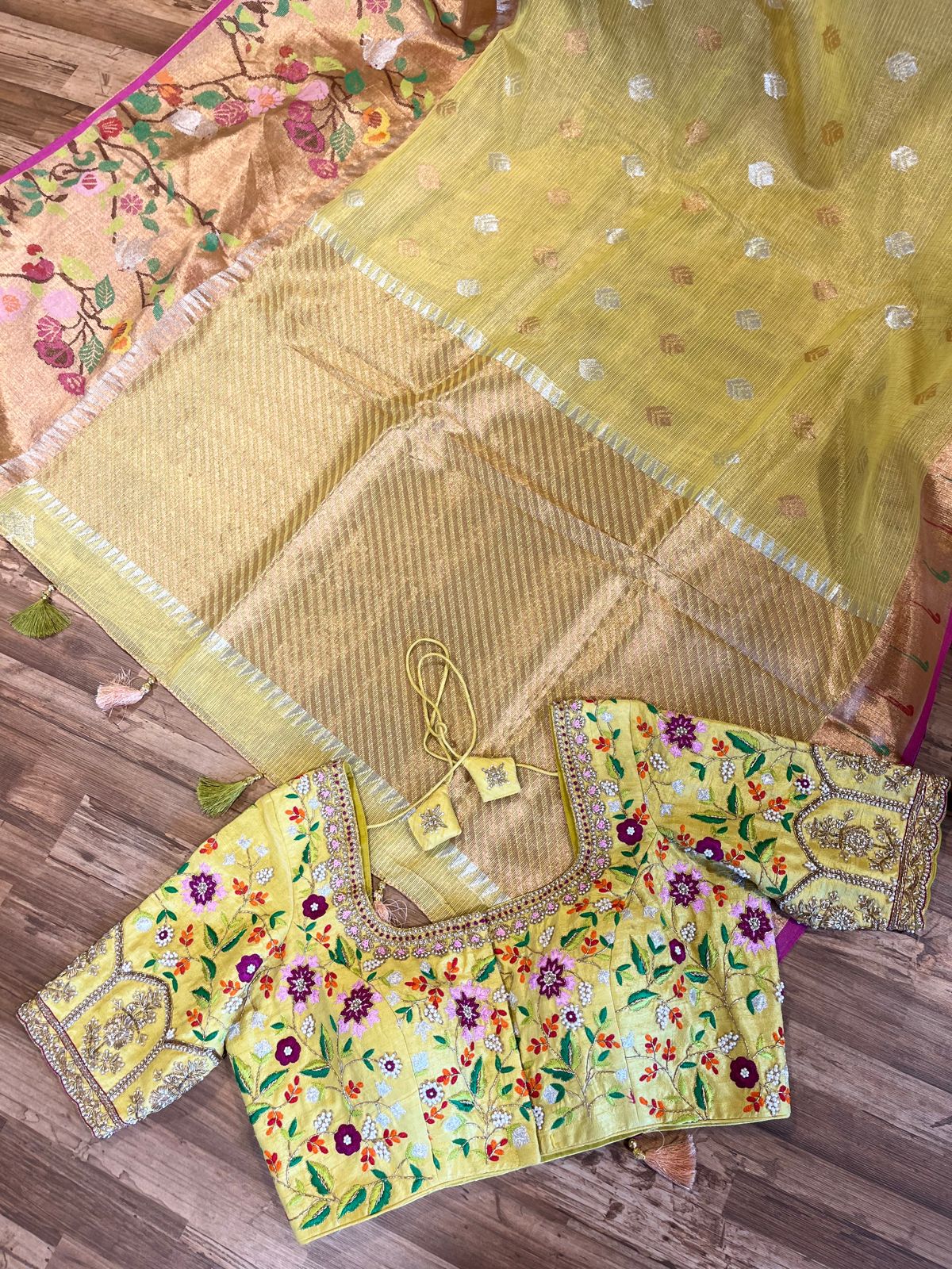 Lemon Yellow Single Tissue Zari Kota