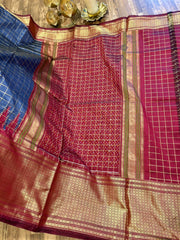 Slate Grey Checkered Ikkat Pattu