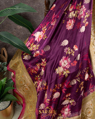 Wine Color Statement Designer Banarasi Mashru Designer Digital Silks