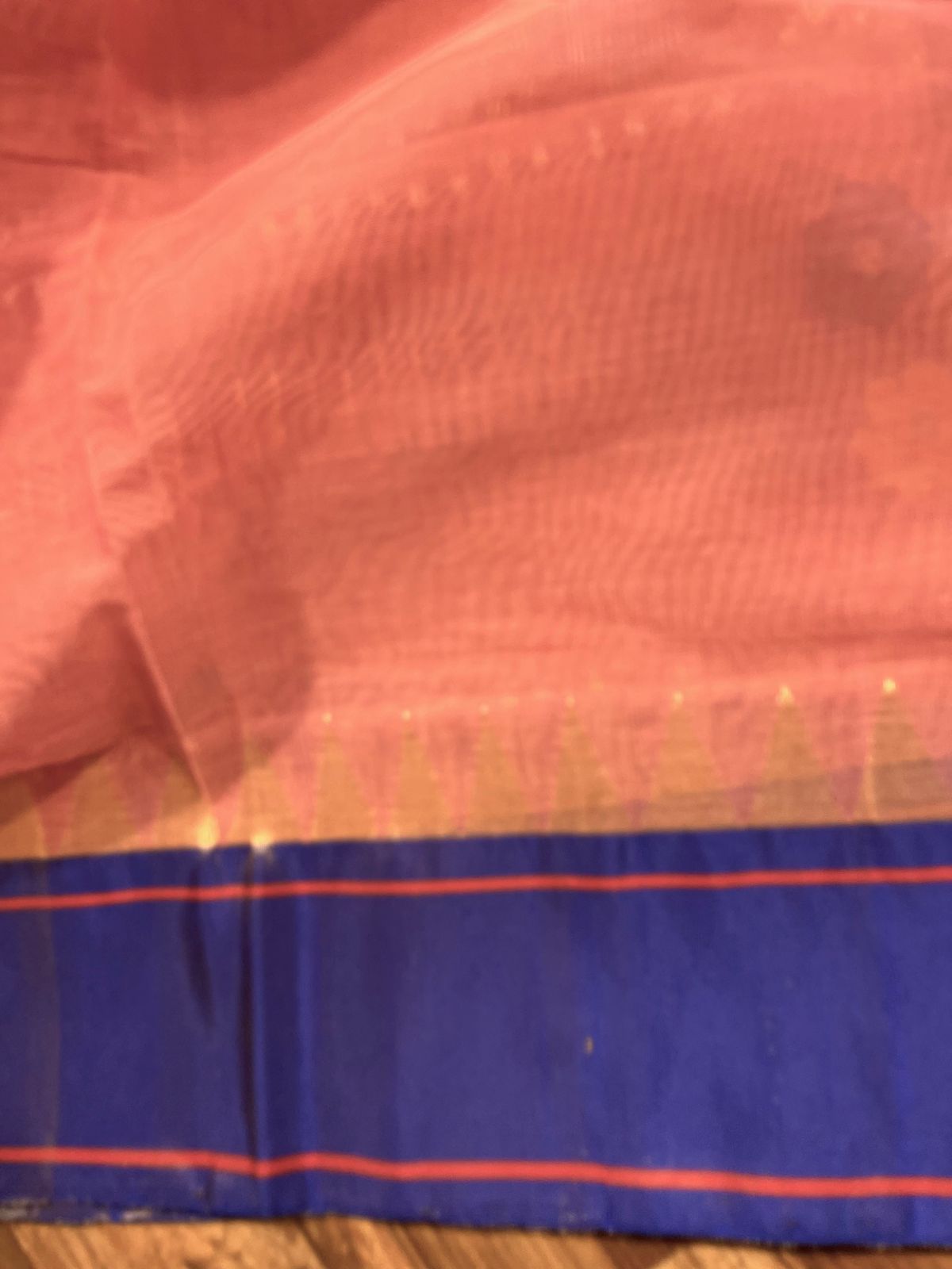 Peach and Blue Tissue Paithani Border