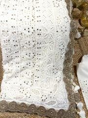 Handmade Mukeshwork Halfwhite Chikankari Pure Georgette