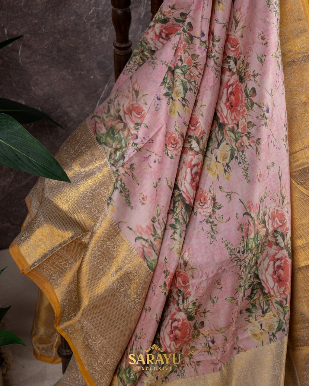 Soft Pink and Musturd Yellow Pure Kanchi Digital