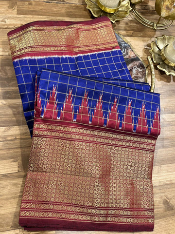 Blue Checkered Ikkat Pattu