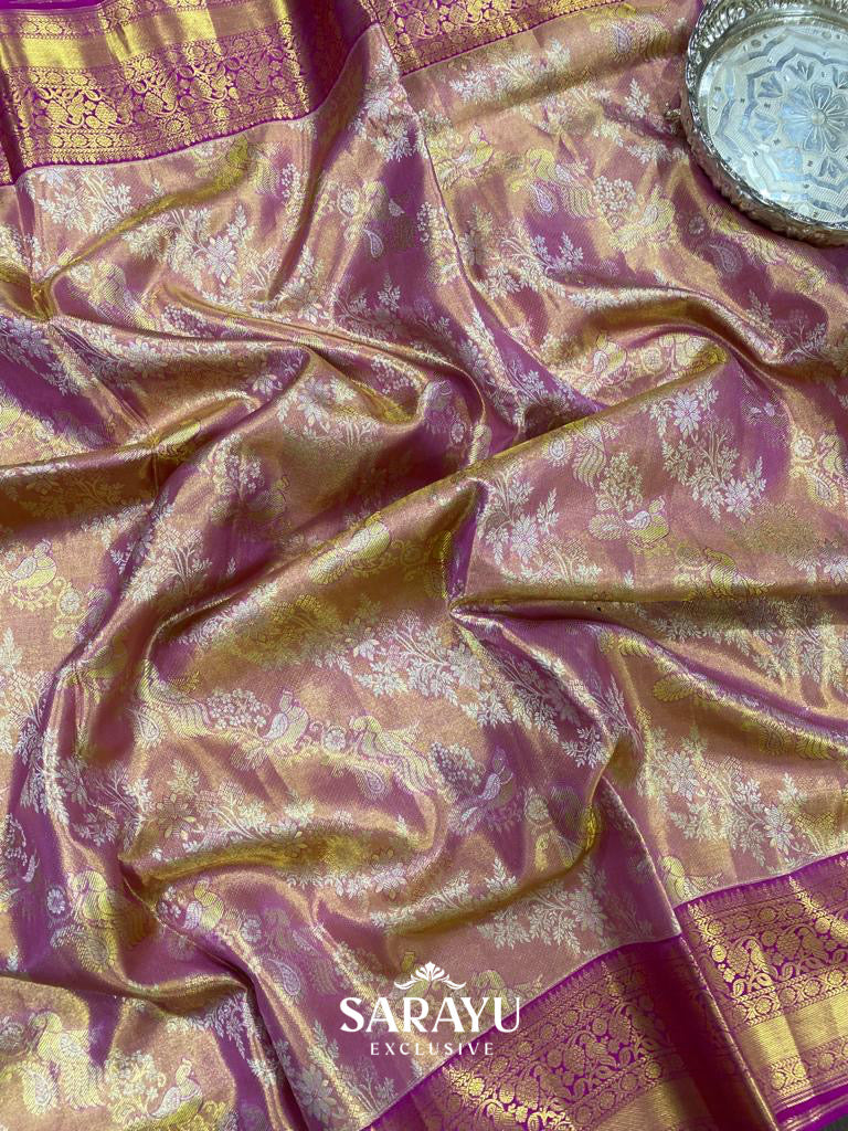 Pink Kalanetha (double shaded) Exclusive Meena Weave Soft Drape Tissue Kanchi Pattu