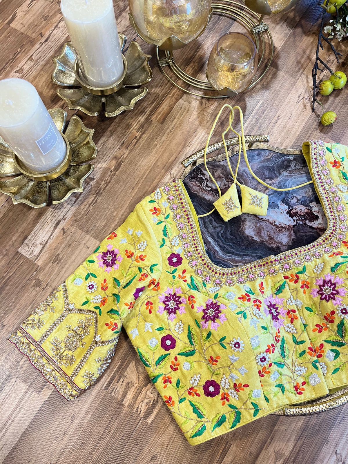 Intricately Handworked Yelloe Rawsilk Blouse