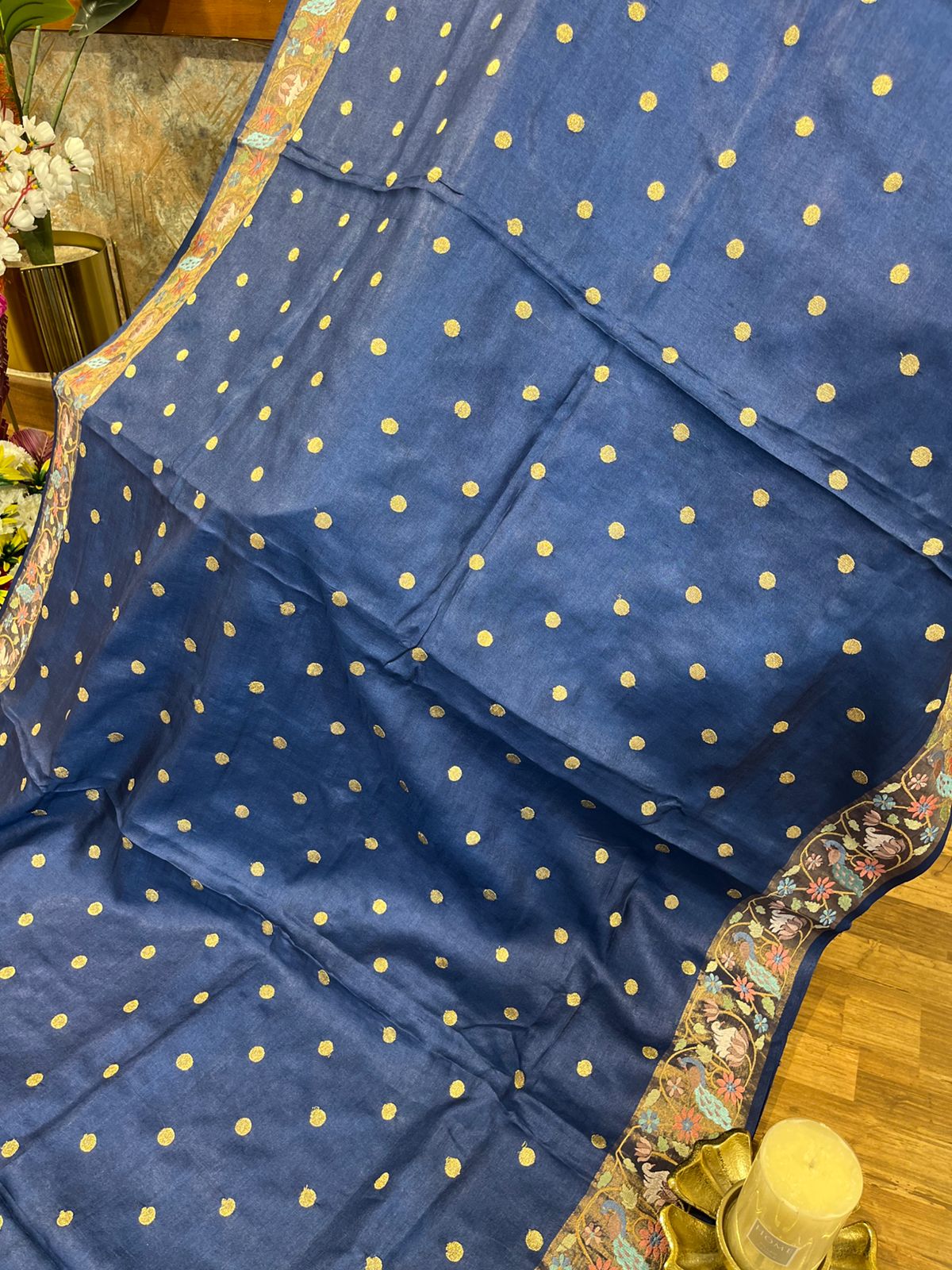 Navy Blue Shade Pure Tussar Saree