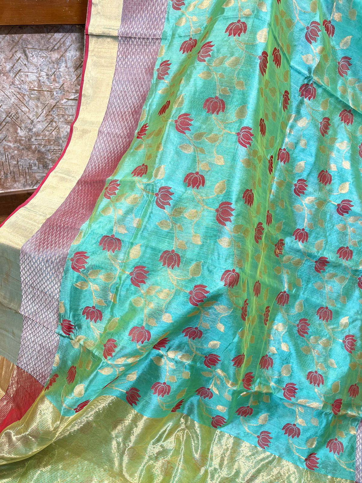 Chanderi pattu saree with ready wear blouse