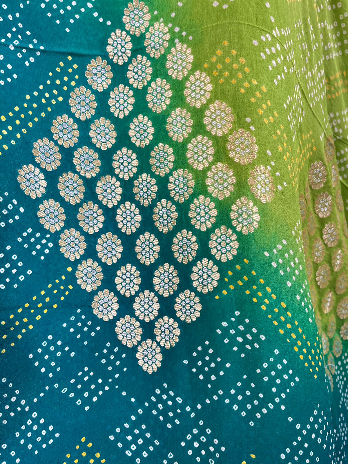 Parrot Green and Dark Green Pure Bandhini Georgette