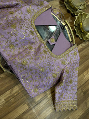 Lavender Raw-silk All Over Handworked Blouse