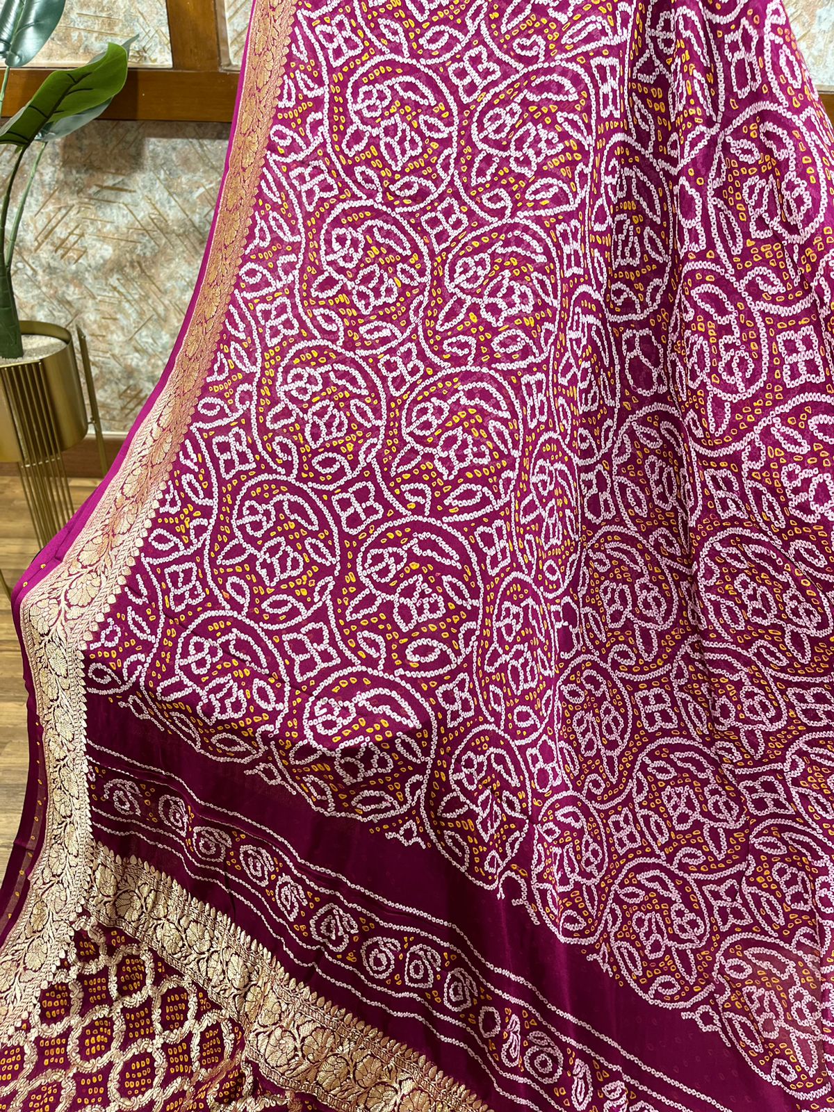 Wine Rai Pure Hand Bandhini Georgette