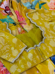 Yellow Crape Silk Saree