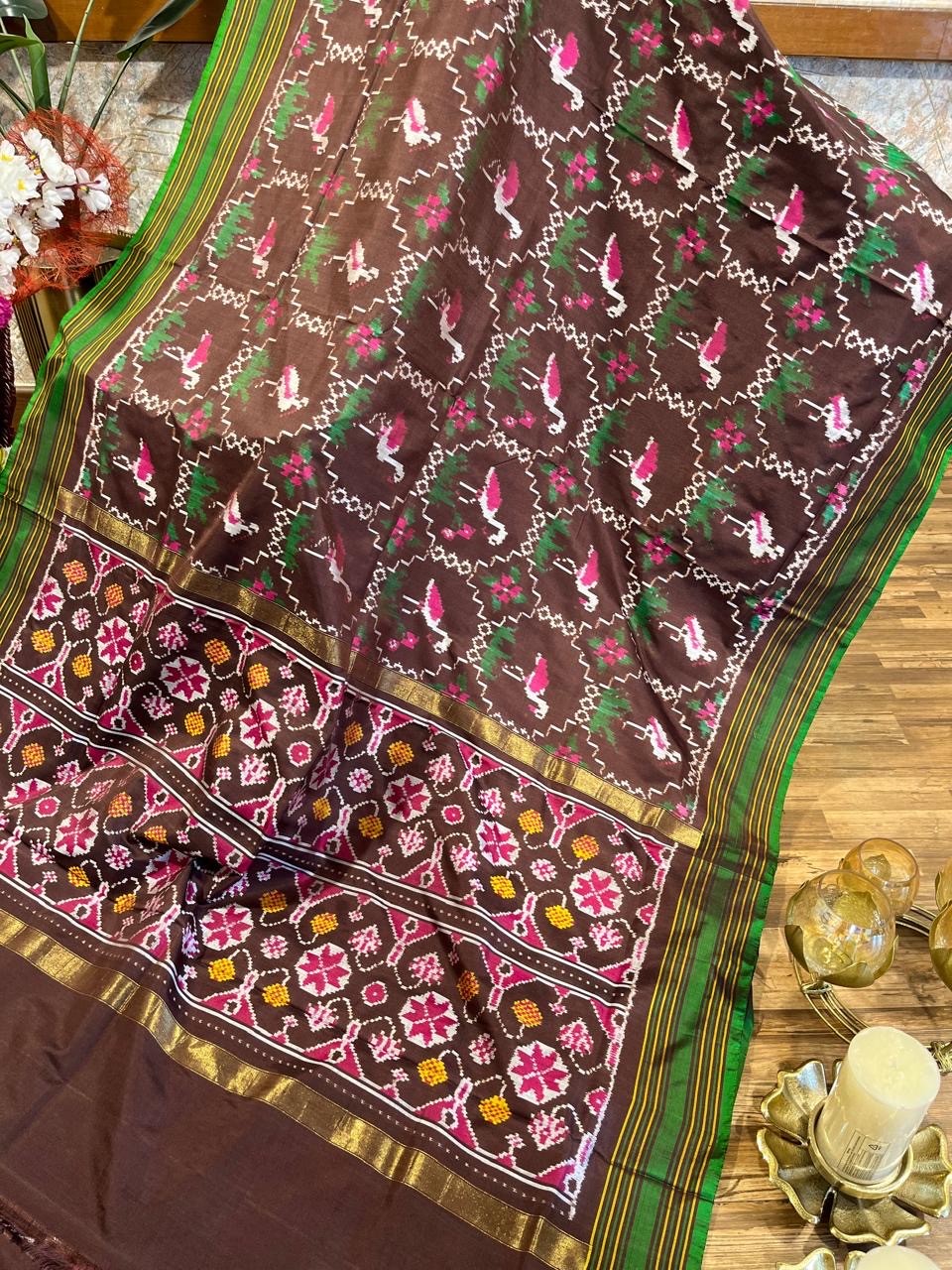 Brown and green Twill ikkat