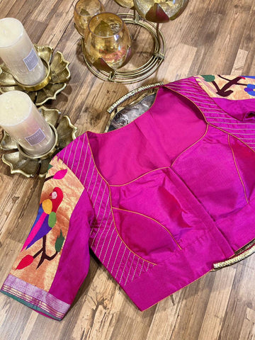 Magenta Pink Pathani Pure Silk Blouse