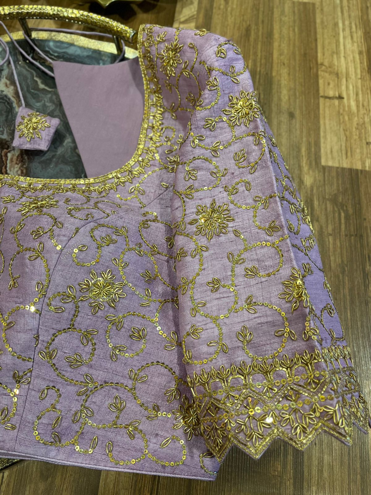 Lavender Raw-silk All Over Handworked Blouse