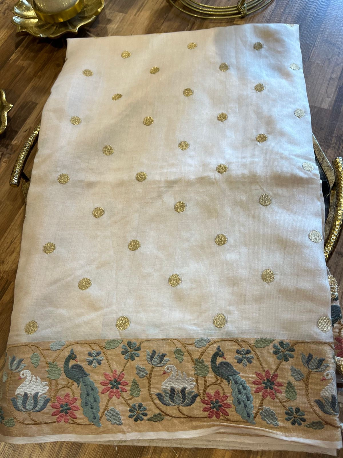 Cream Shade Pure Tussar Saree