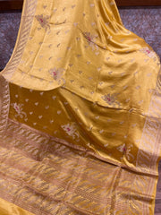 Mustard Yellow Banarasi Mashru Silk Saree