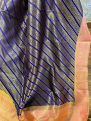 Deep Blue and Multicolored Border Pure Kanchi Silk