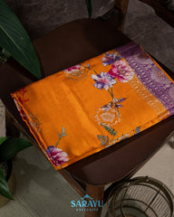 Orange Statement Designer Banarasi Mashru Designer Digital Silks