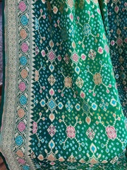 Double Shaded Green Banarasi Meenaweave Bandhini Georgette Saree