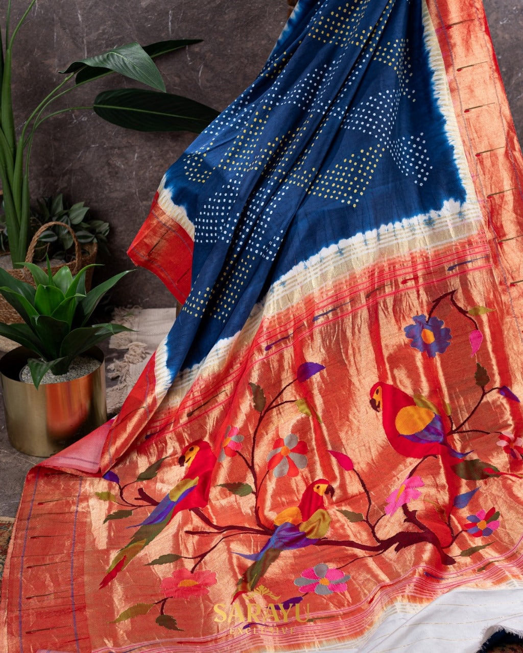 Ink Blue Single Muniya Paithani Bandhini