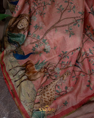 Beautiful Peach And Pink Designer Exclusive Tussar Silk