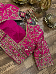 Fuchsia pink Rawsilk All Over Handworked Blouse