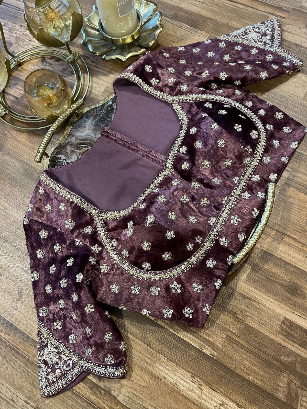 Chocolate Shade Velvet Designer Blouse