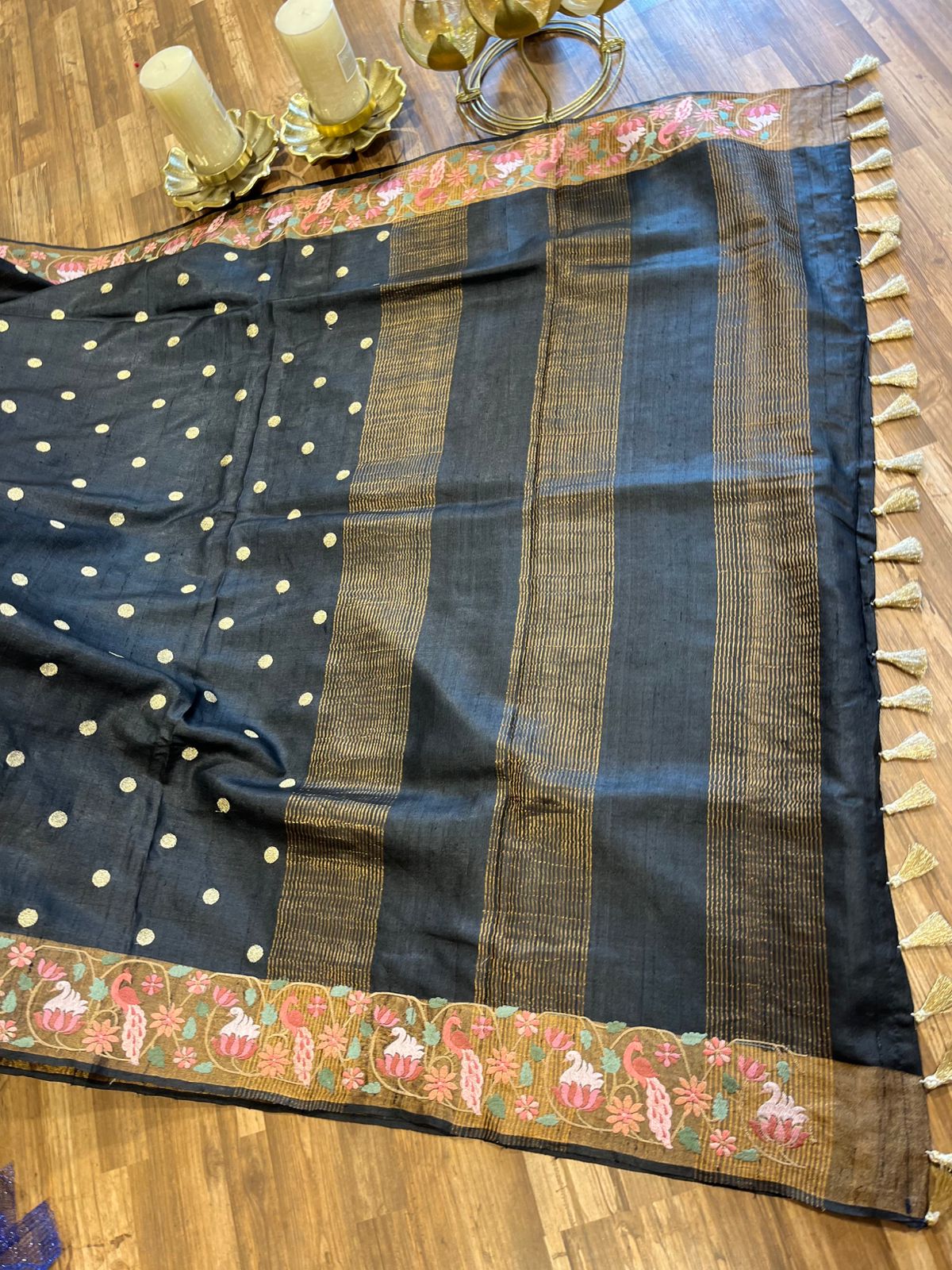 Black Shade Pure Tussar Saree